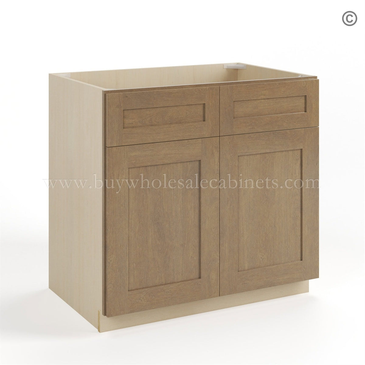 Rustic Wood Shaker Sink Base With Double Doors and False Drawers