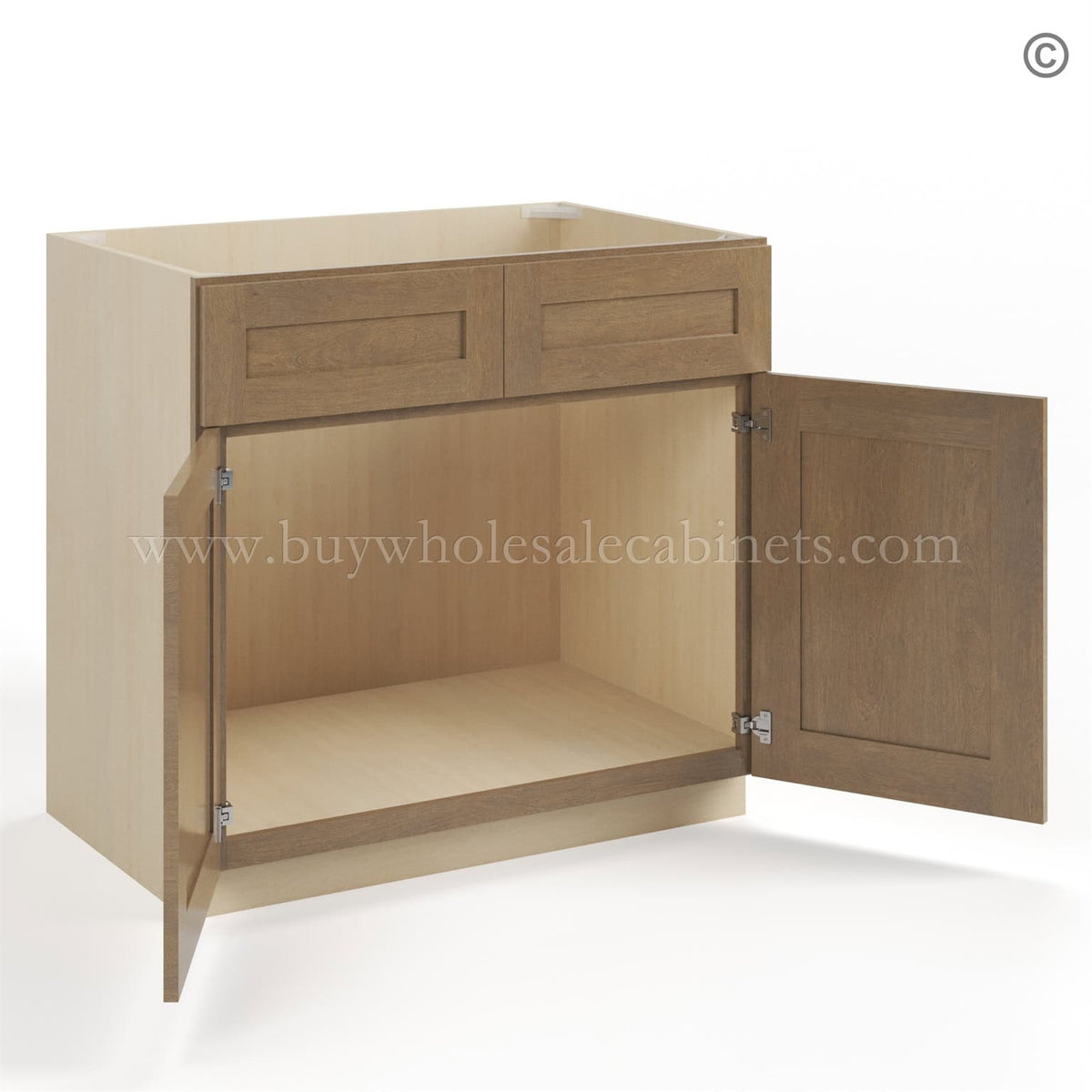 Rustic Wood Shaker Sink Base With Double Doors and False Drawers