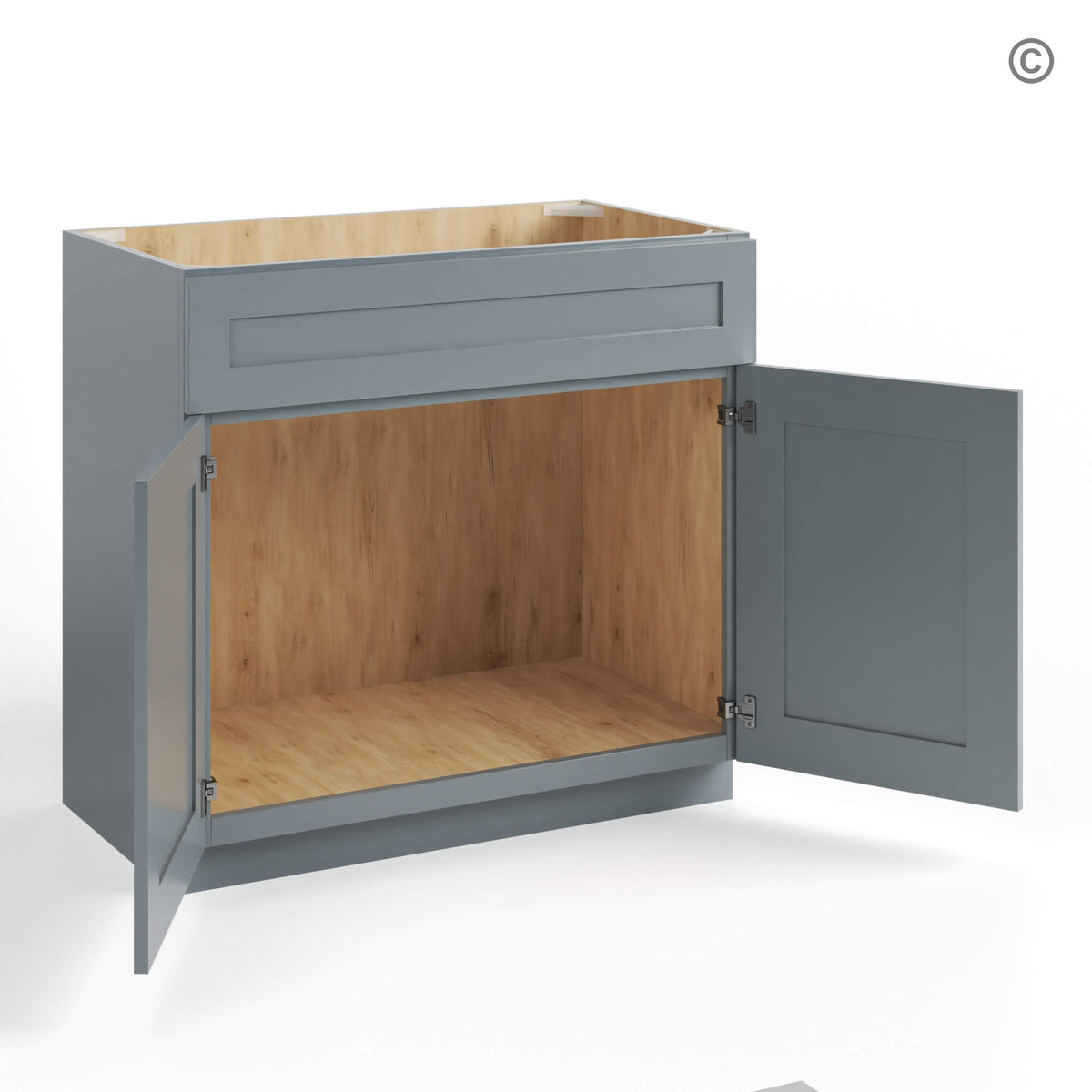 Gray Shaker Double Vanity Sink Base Cabinet