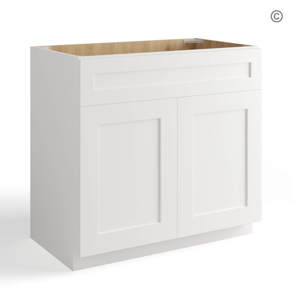 White Shaker Double Vanity Sink Base Cabinet