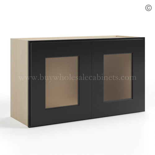 Black Shaker 18″ H Double Door Wall Cabinet With Glass Doors