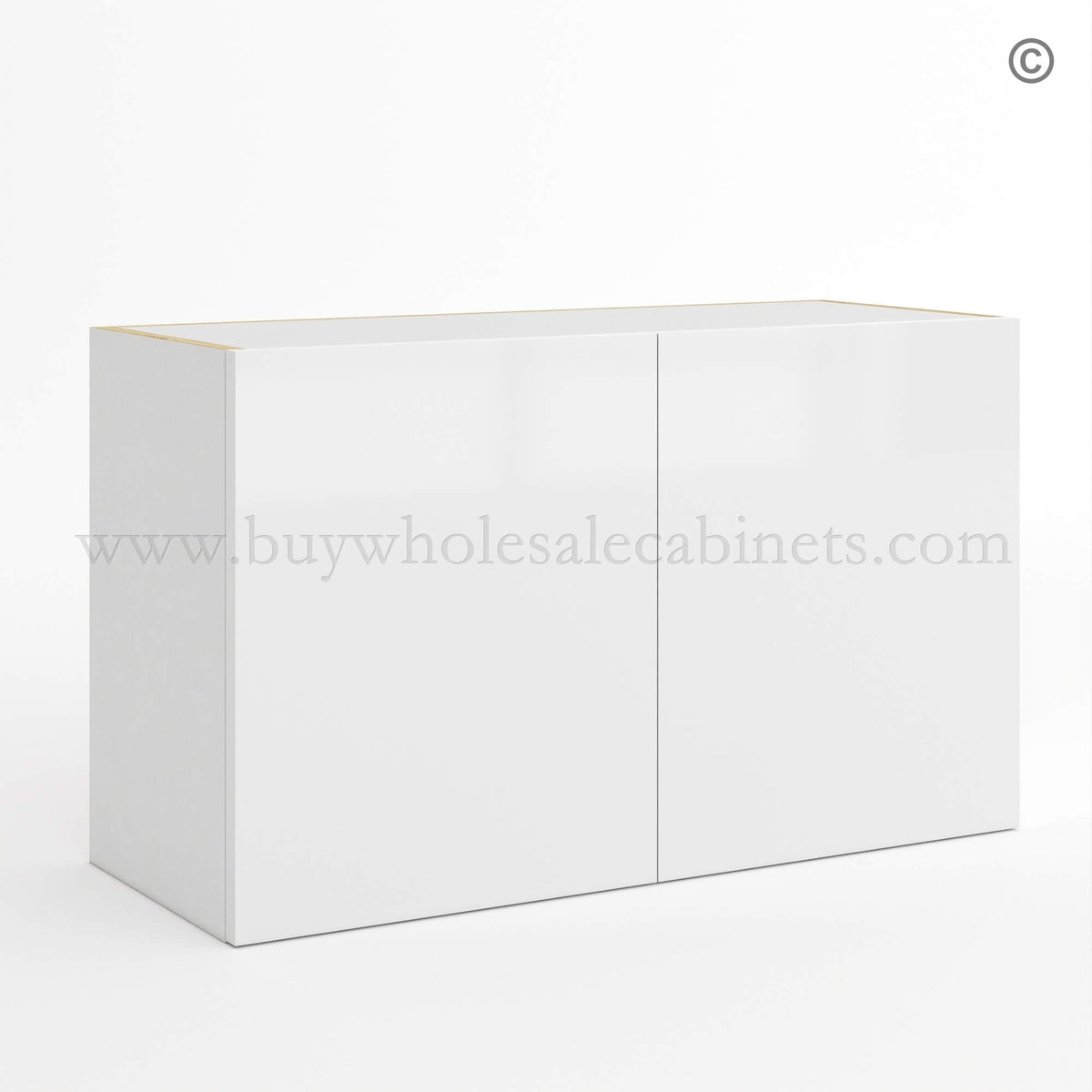 Frameless Gloss White Double Door Wall Microwave/Stove Bridge Cabinet 18″H