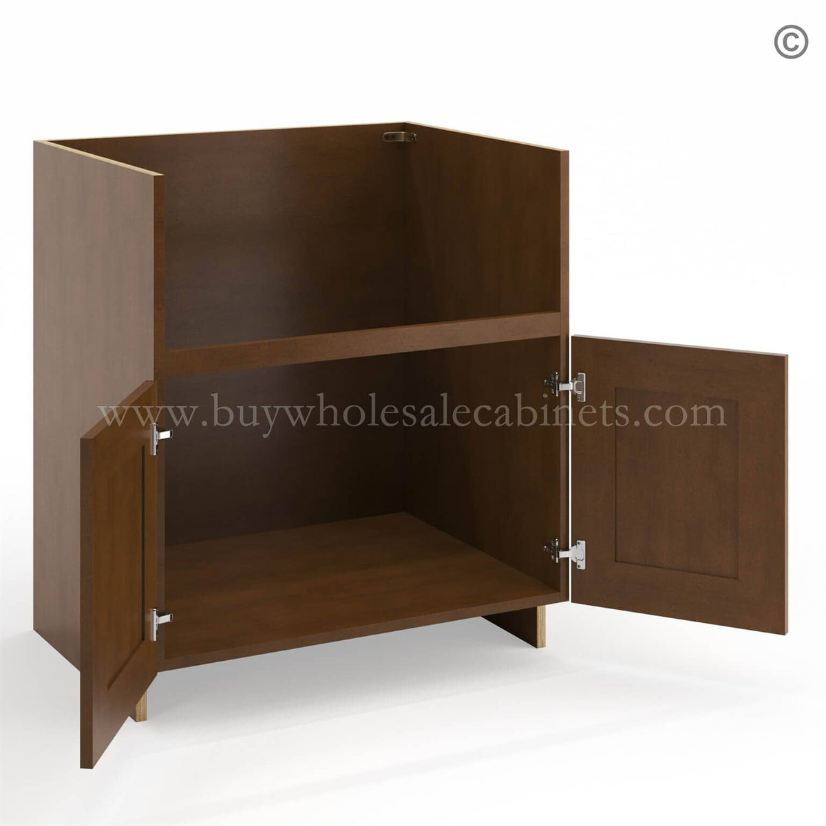 Frameless Classic Chestnut Farm Sink Base Cabinet – 2 Doors
