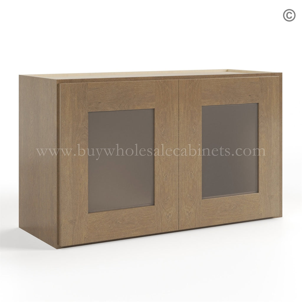 Rustic Wood Shaker 18″ H Double Door Wall Cabinet With Glass Doors