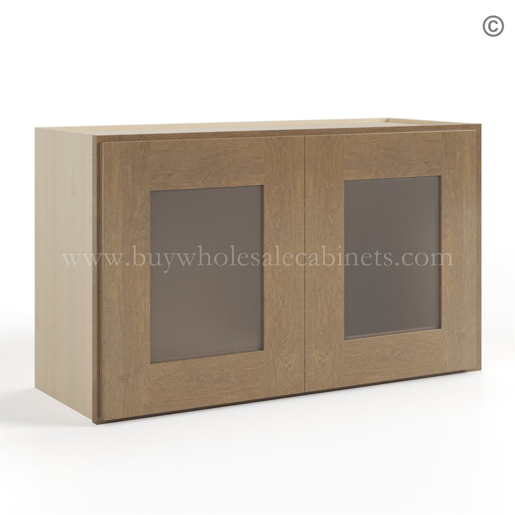 Rustic Wood Shaker 18″ H Double Door Wall Cabinet With Glass Doors