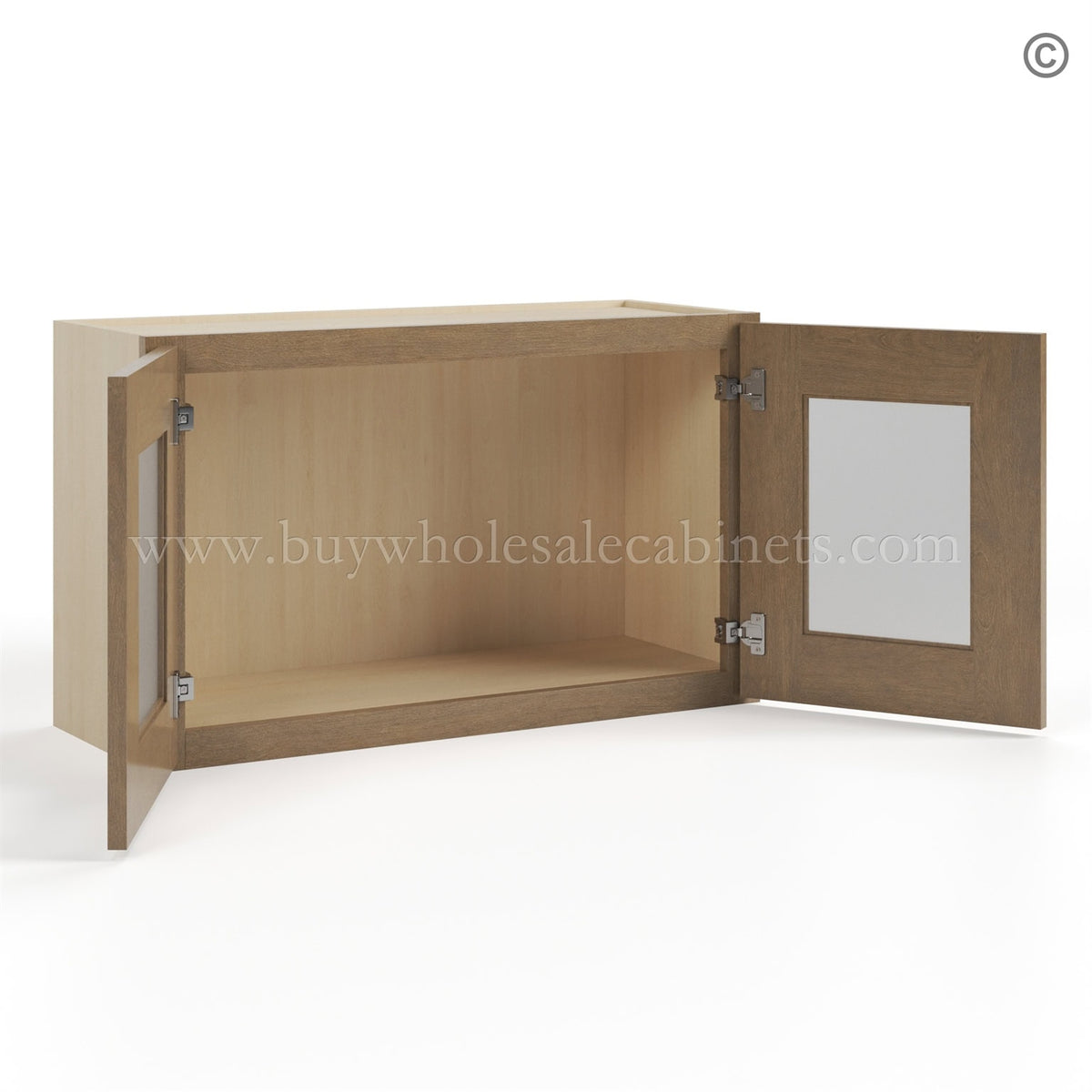Rustic Wood Shaker 18″ H Double Door Wall Cabinet With Glass Doors