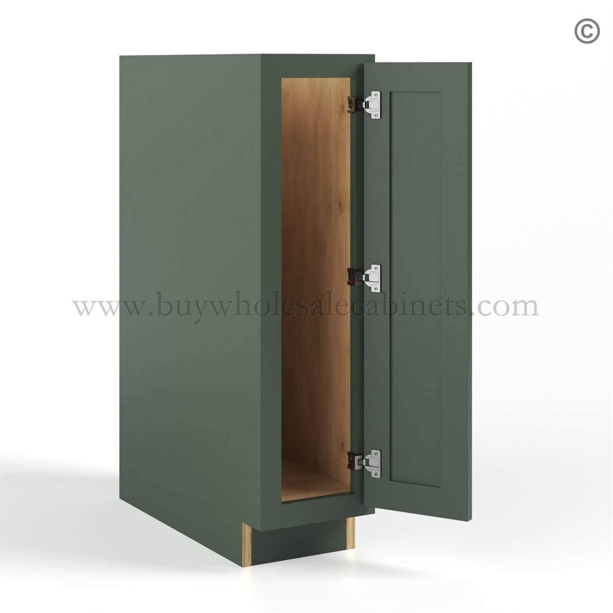 Slim Shaker Green Full Height Door Base Cabinets Single Door