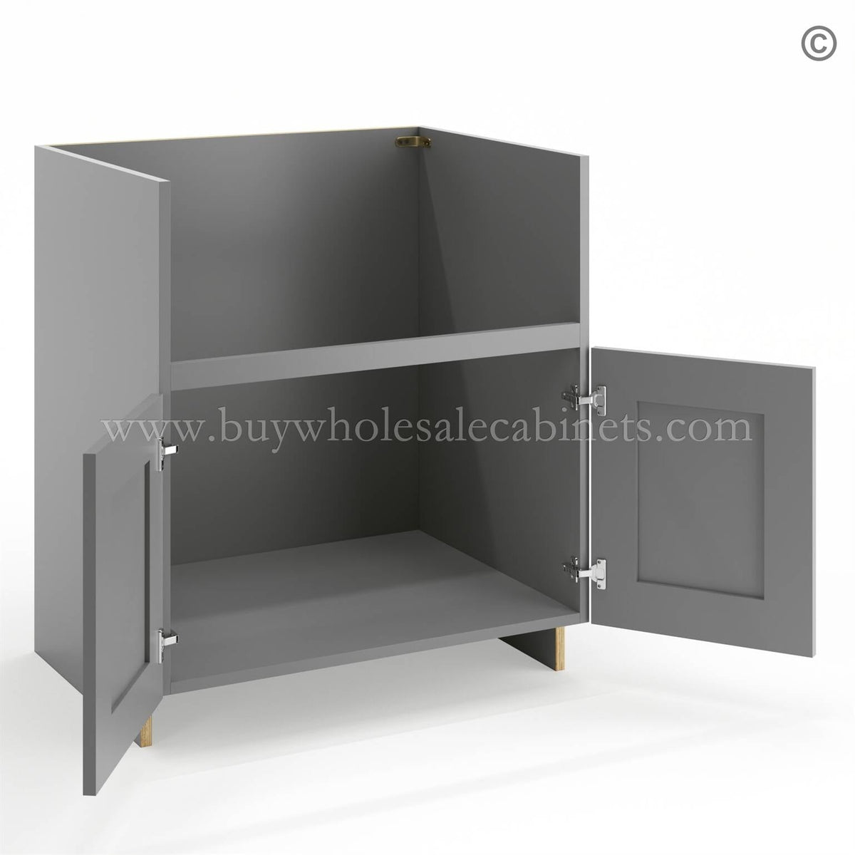 Frameless Graphite Gray Farm Sink Base Cabinet – 2 Doors