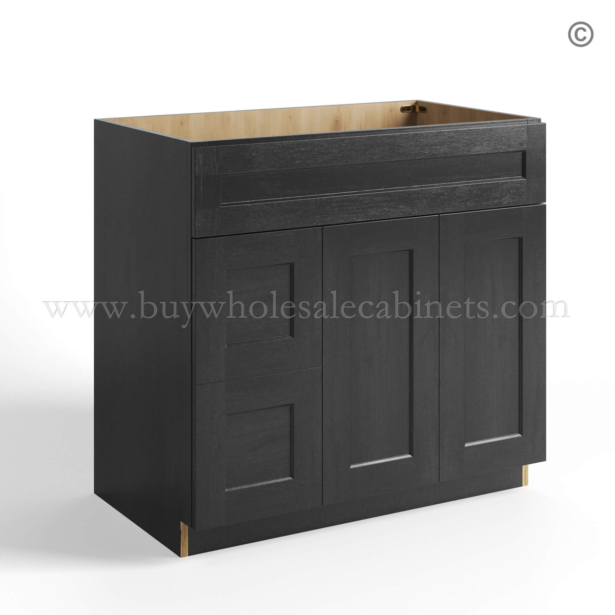 Charcoal Black Shaker Vanity Sink Base Combo 36″W