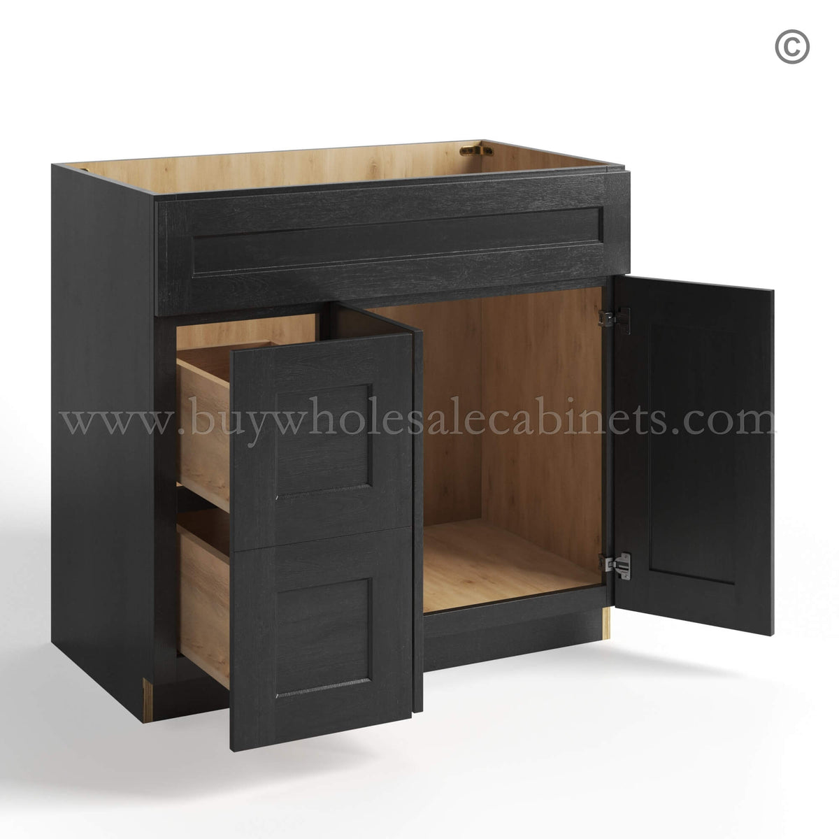 Charcoal Black Shaker Vanity Sink Base Combo 36″W