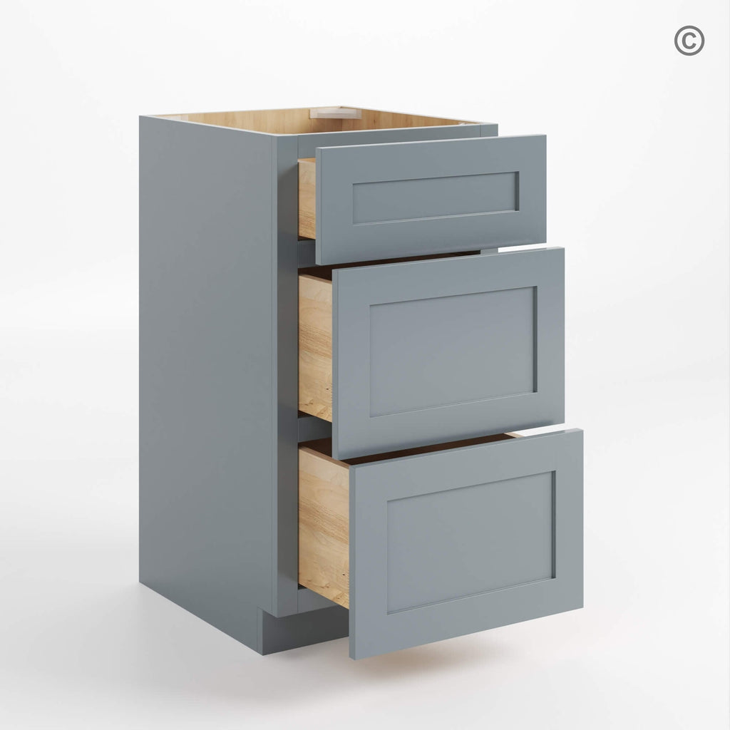 Gray Shaker Vanity Three Drawer Base Cabinet