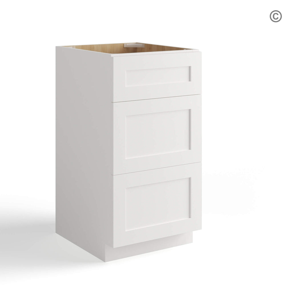 White Shaker Vanity Three Drawer Base Cabinet
