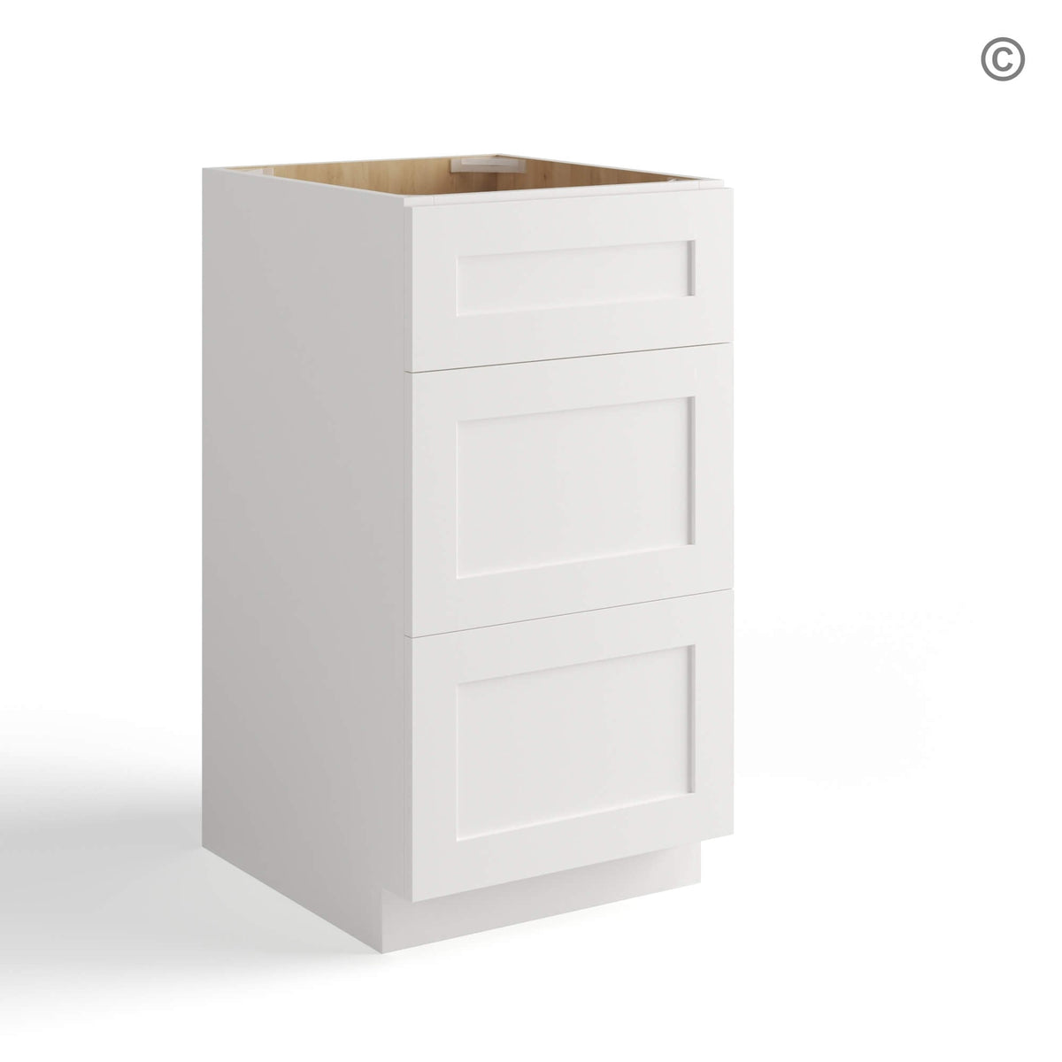 White Shaker Vanity Three Drawer Base Cabinet