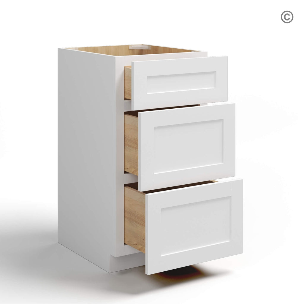White Shaker Vanity Three Drawer Base Cabinet