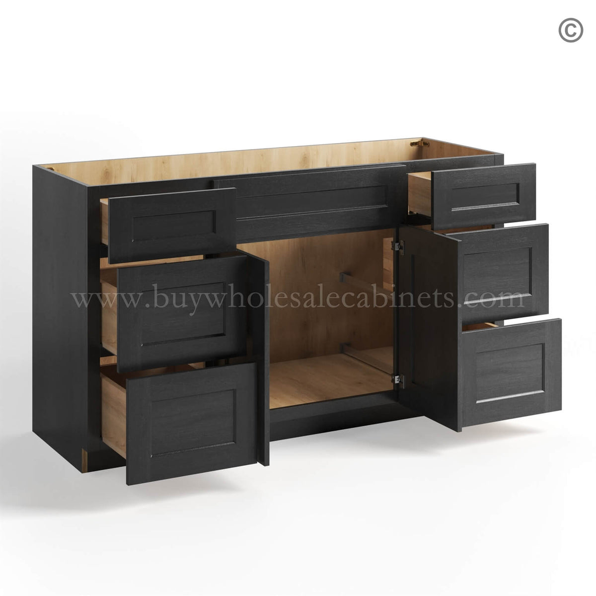 Charcoal Black Shaker Vanity Sink Base Combo 48″W