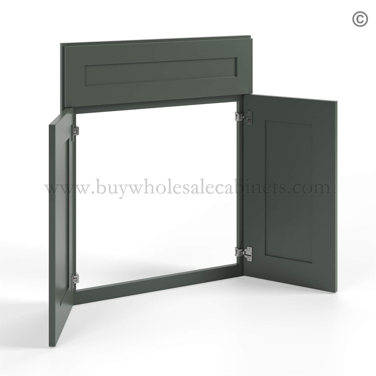 Green Shaker Corner Sink Base Front