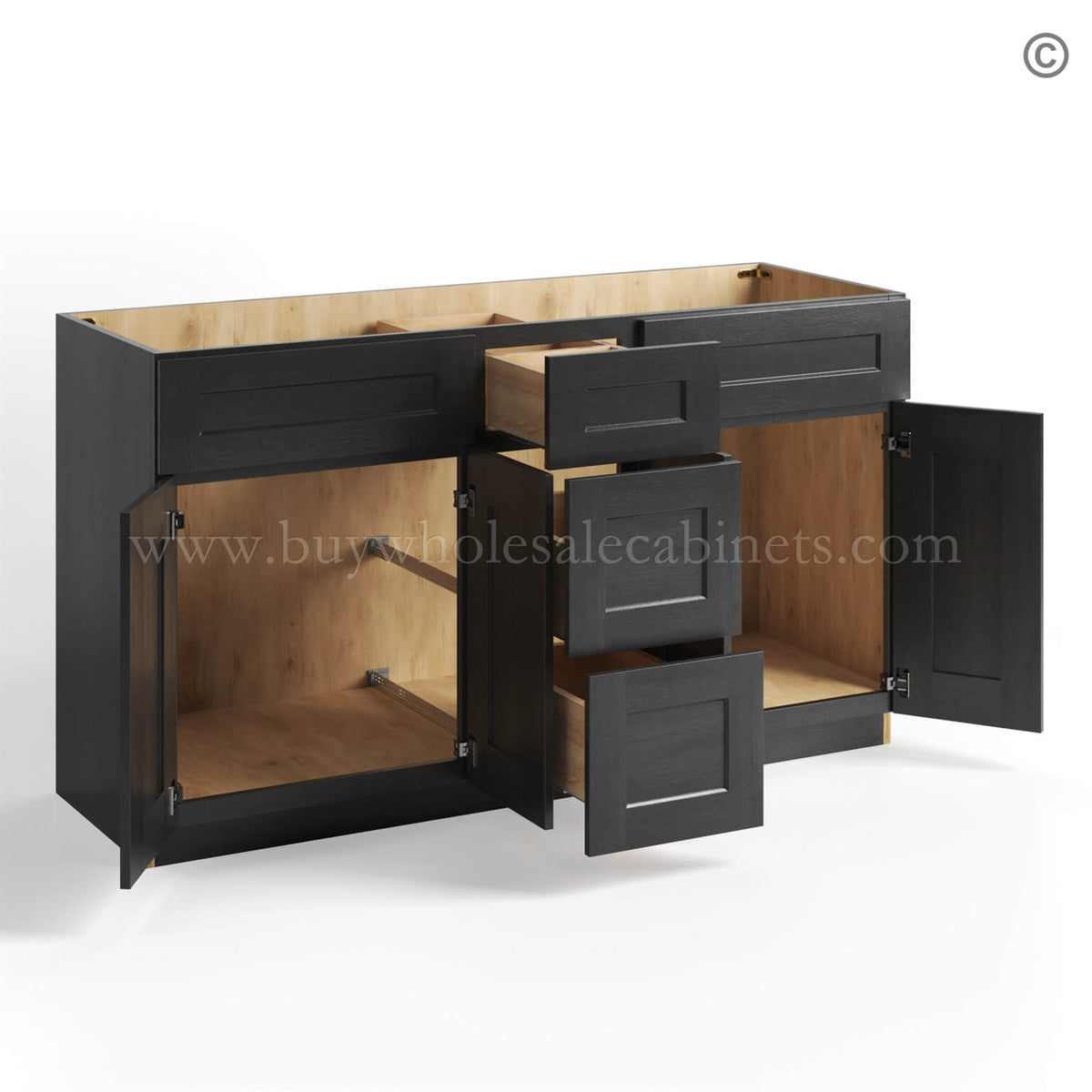 Charcoal Black Shaker Vanity Sink Base Combo