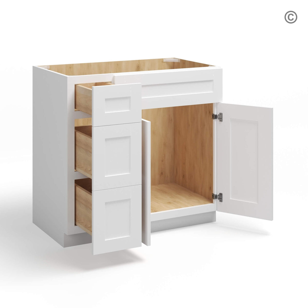 White Shaker 36″ W Vanity Combo with Drawers