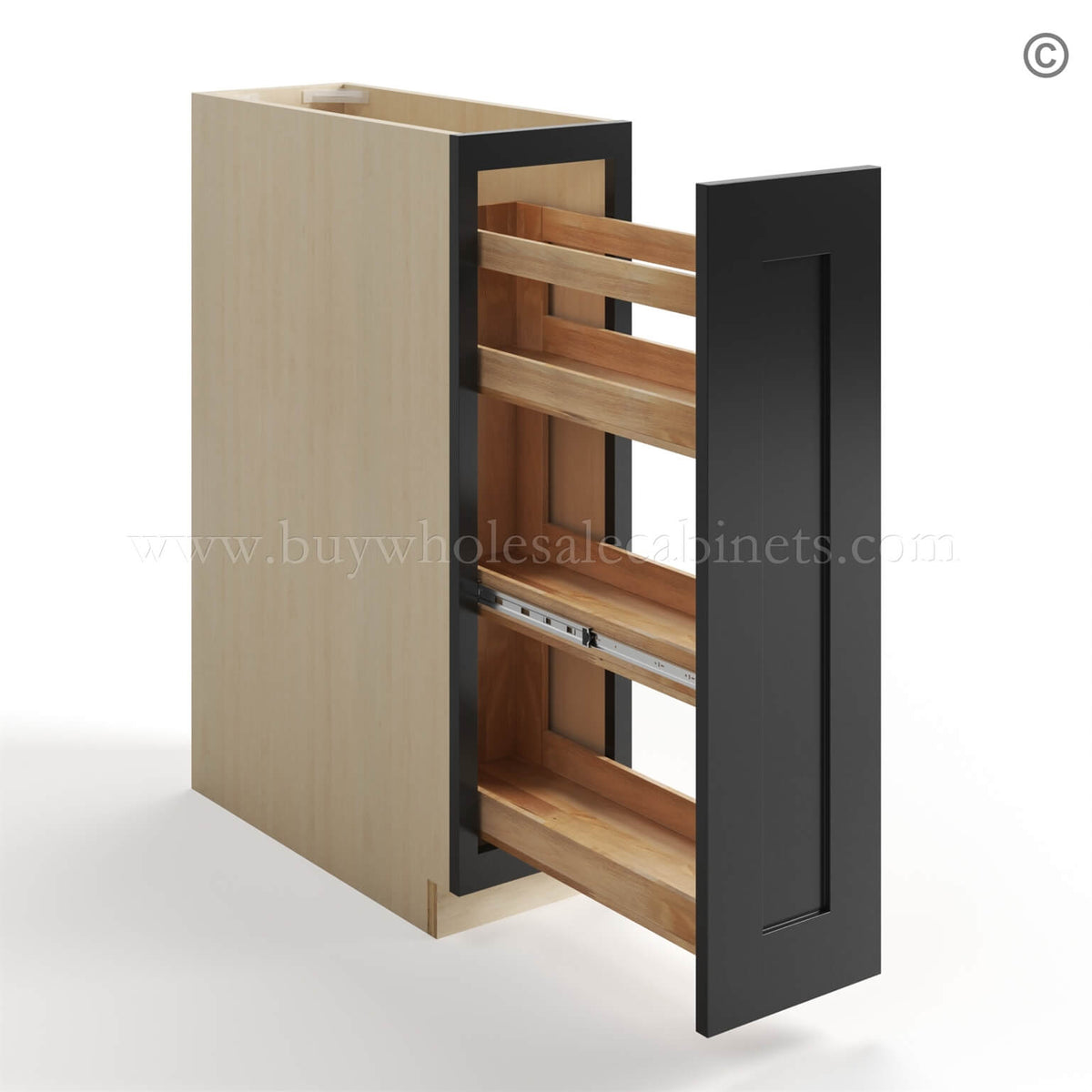 Black Shaker Spice Pull Base Cabinet