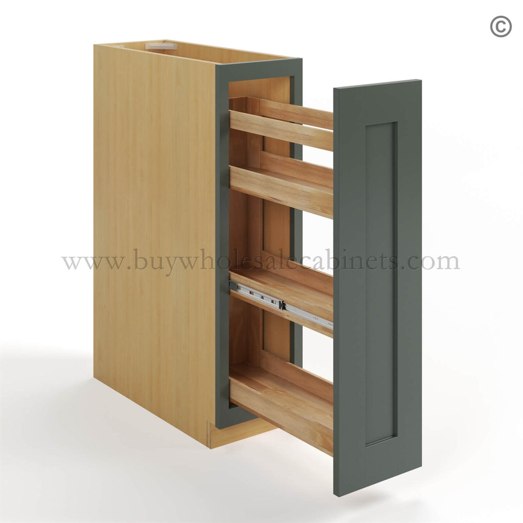 Green Shaker Spice Pull Base Cabinet