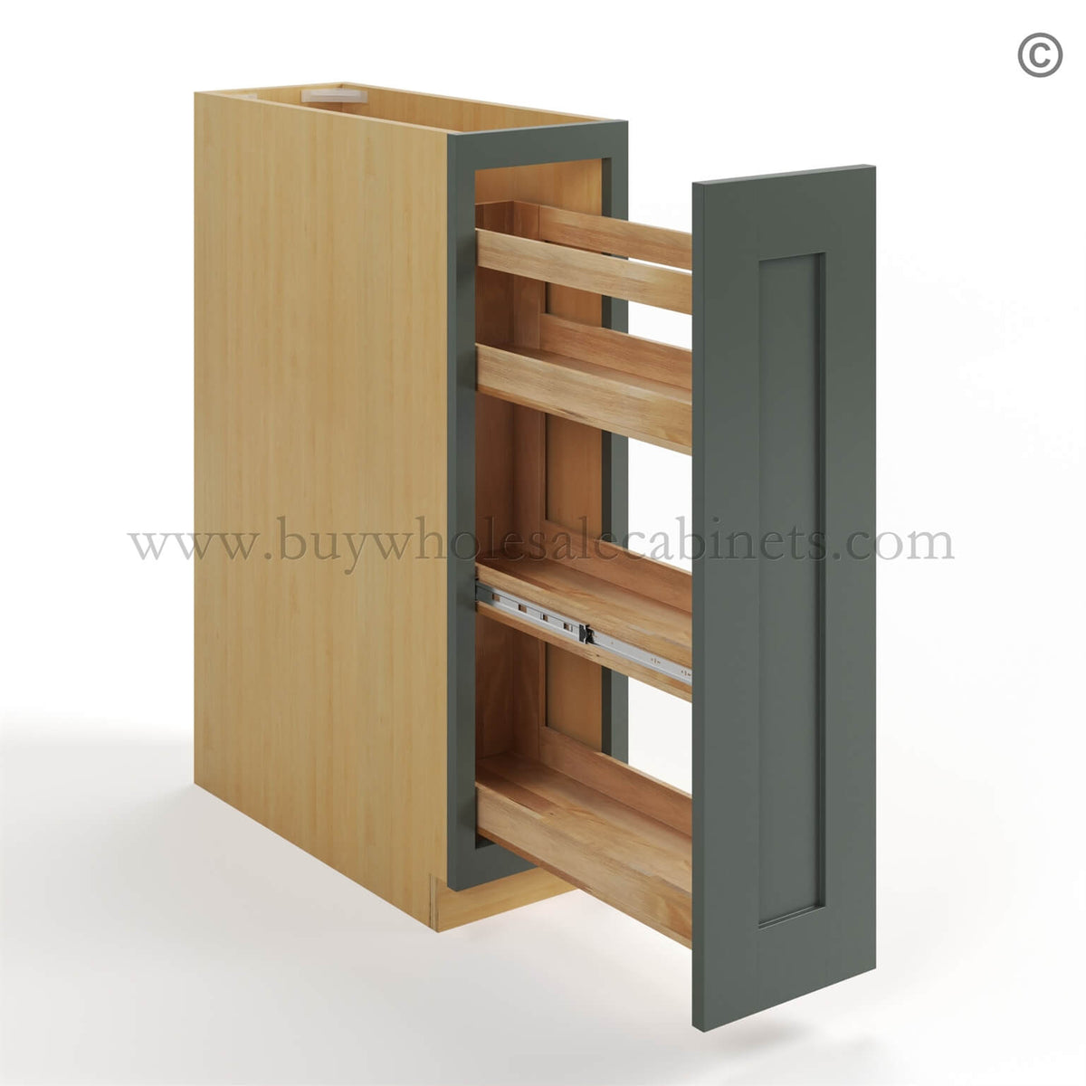Green Shaker Spice Pull Base Cabinet