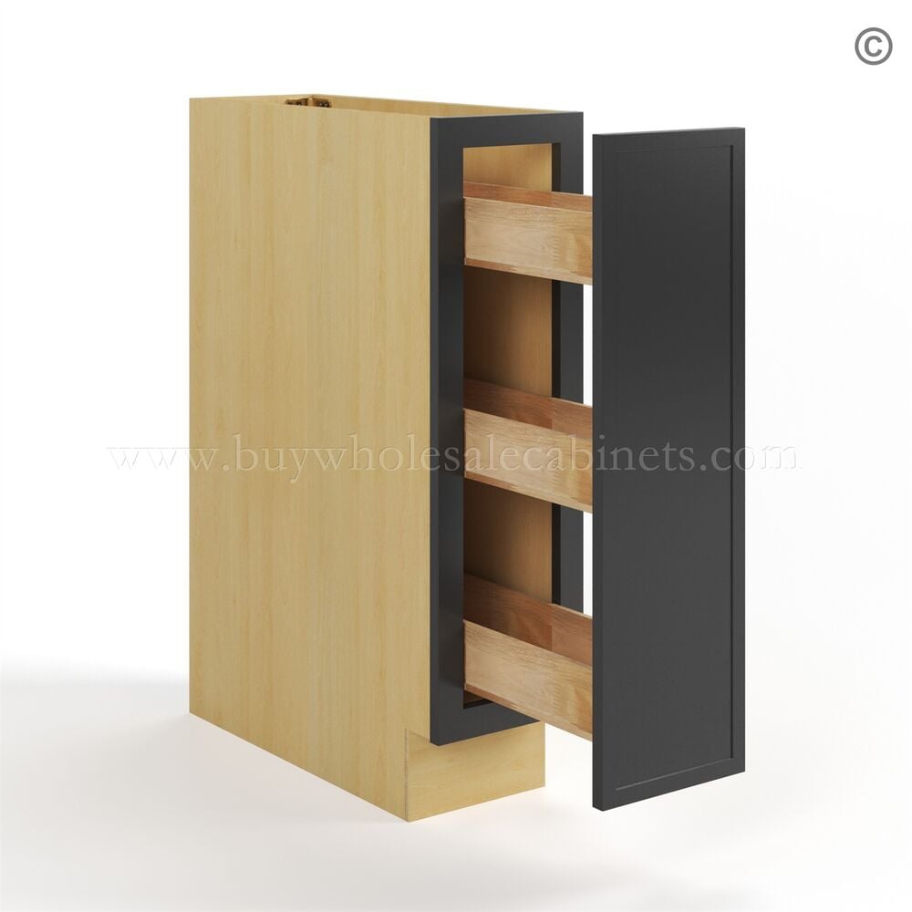 Slim Black Shaker Spice Pull Base Cabinet