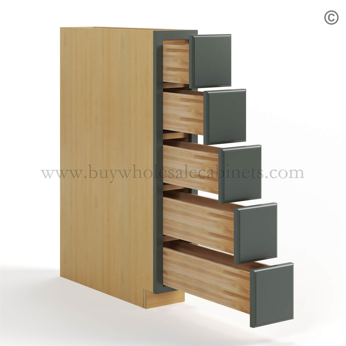 Green Shaker Base Spice Cabinet with 5 Drawers