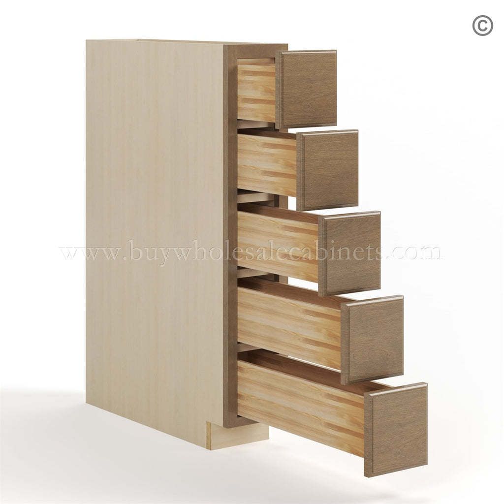 Rustic Wood Shaker Base Spice Cabinet with 5 Drawers