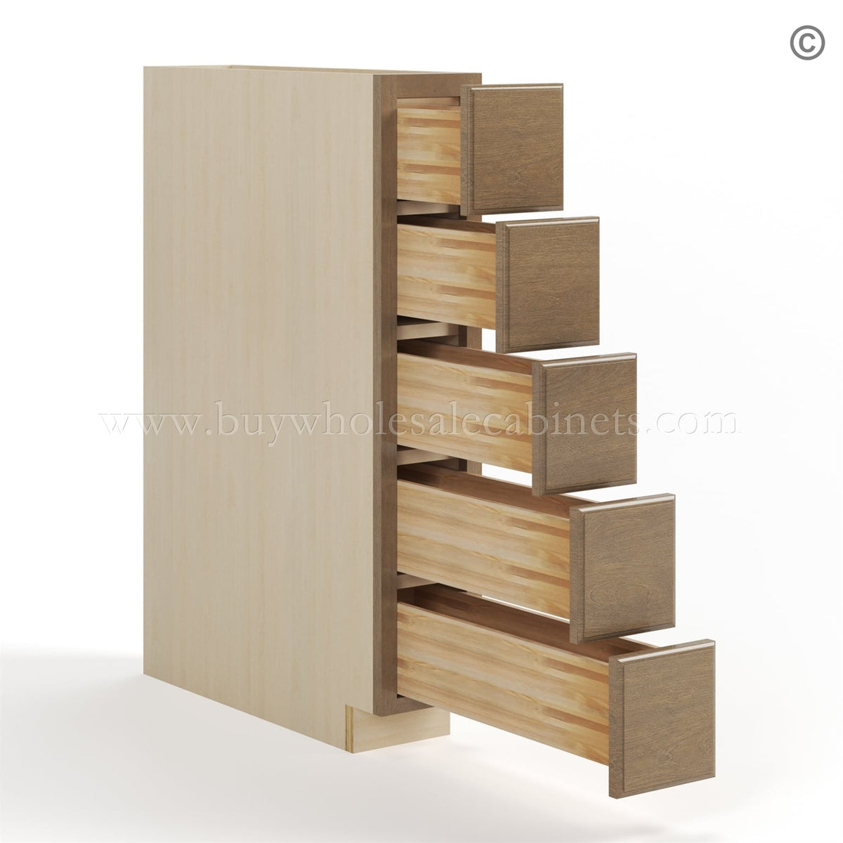 Rustic Wood Shaker Base Spice Cabinet with 5 Drawers