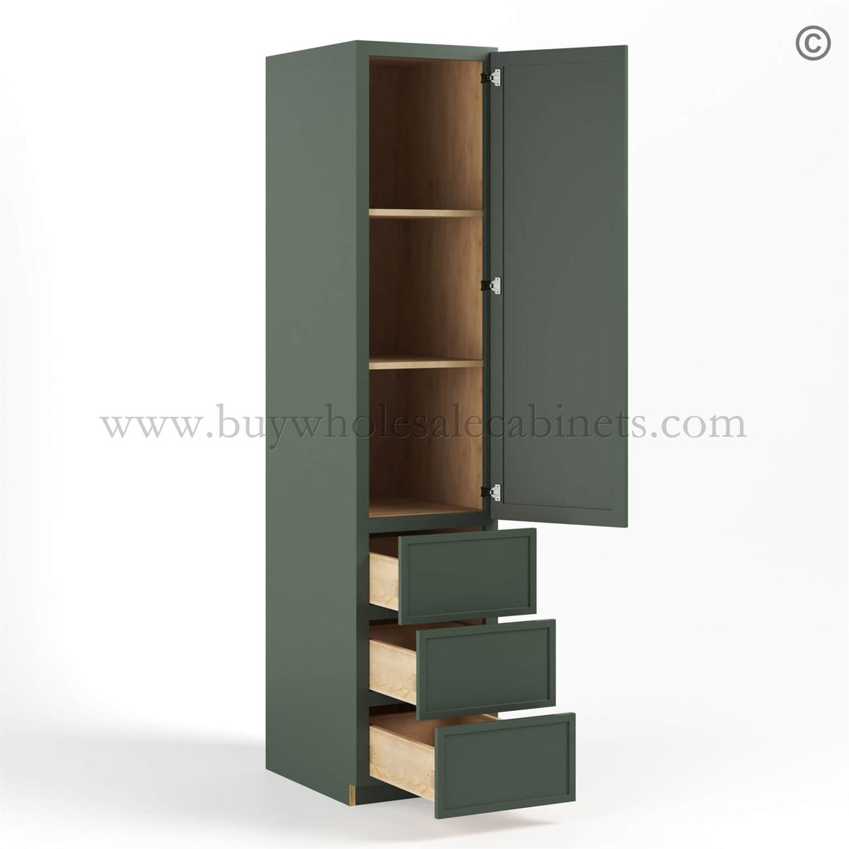 Slim Shaker Green Vanity Linen Cabinet
