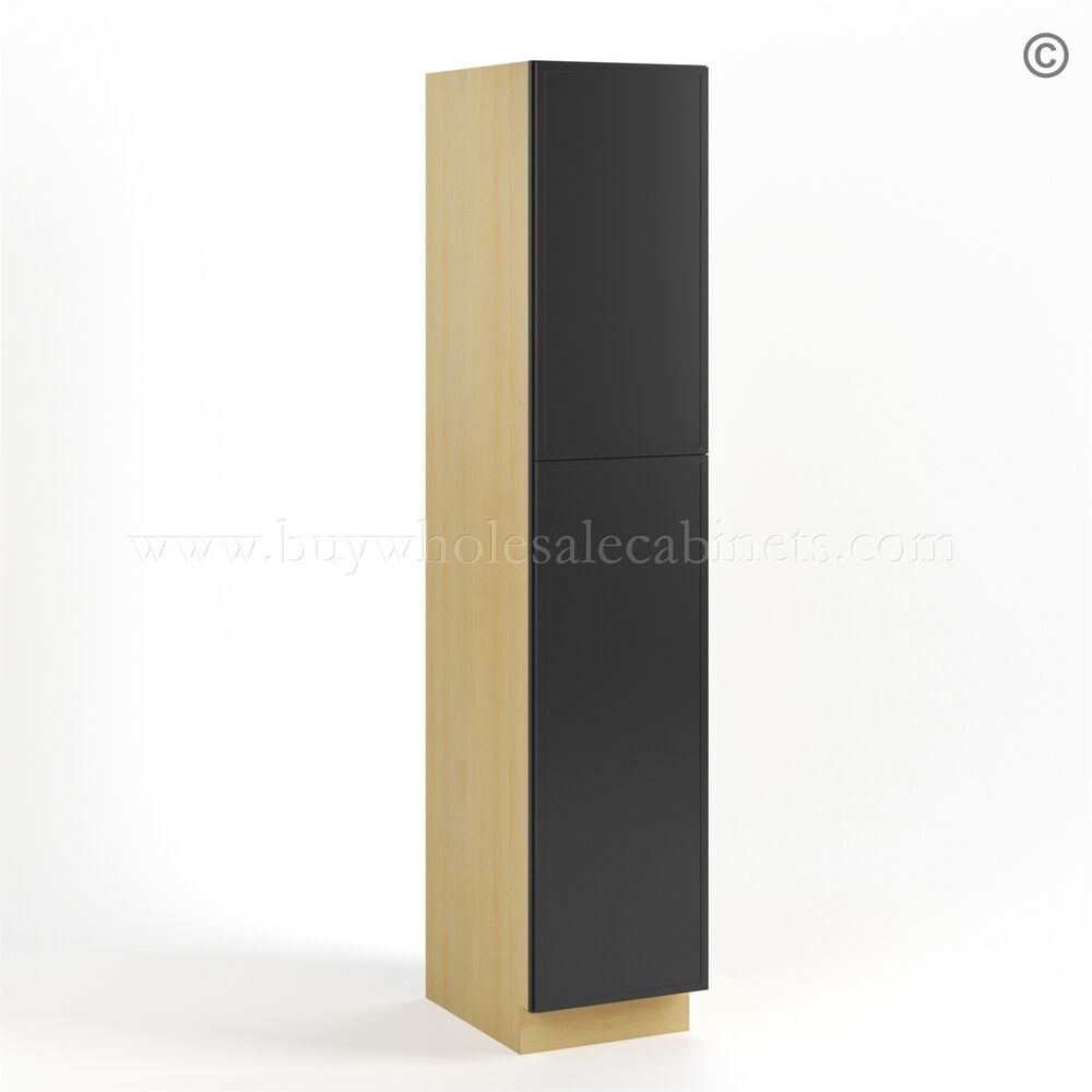 Slim Black Shaker Tall Pantry Cabinet with 2 Doors