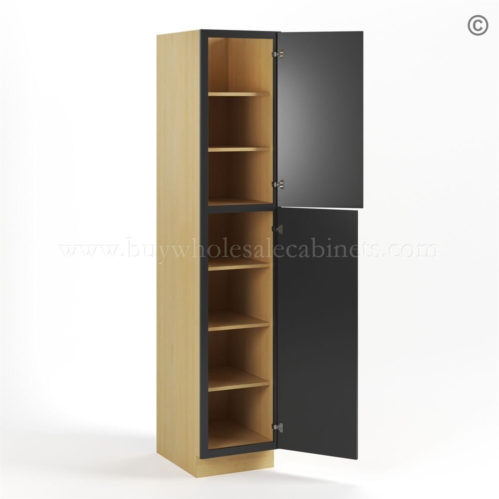 Slim Black Shaker Tall Pantry Cabinet with 2 Doors