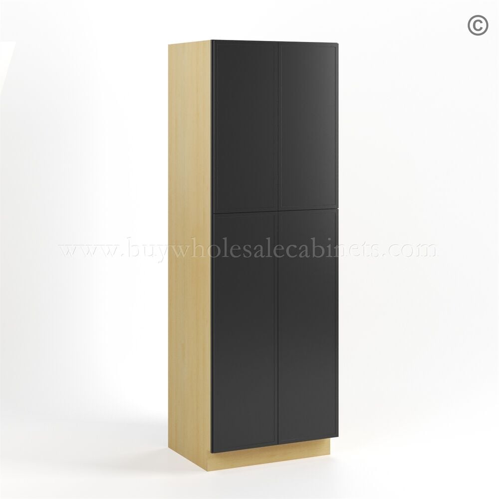 Slim Black Shaker Tall Pantry Cabinet with 4 Doors