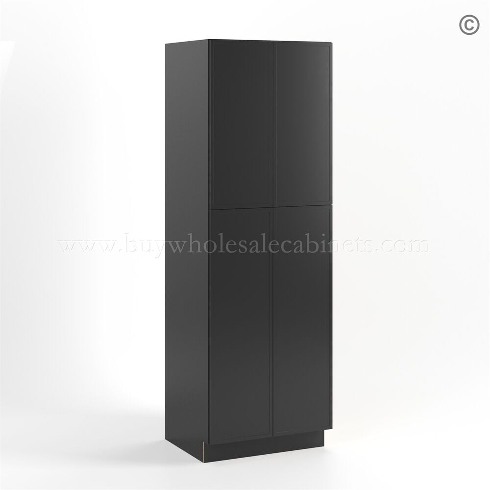 Slim Black Shaker Tall Pantry Cabinet with 4 Doors