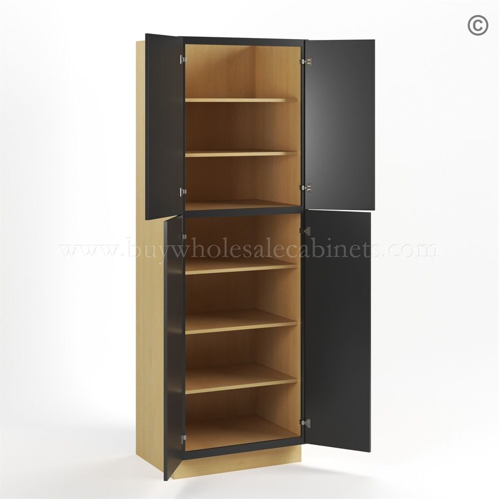 Slim Black Shaker Tall Pantry Cabinet with 4 Doors