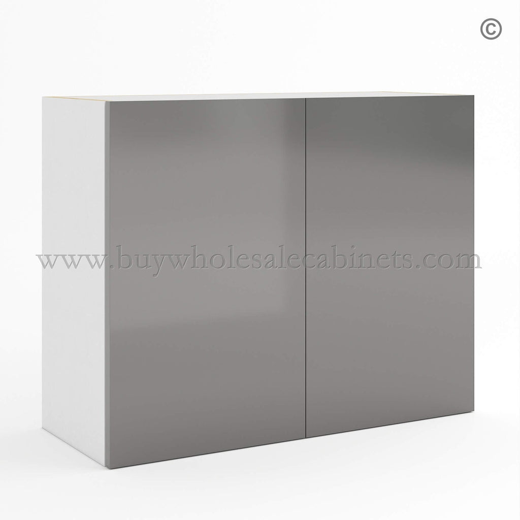 Frameless Gloss Gray Double Door Wall Microwave/Stove Bridge Cabinet 24’H