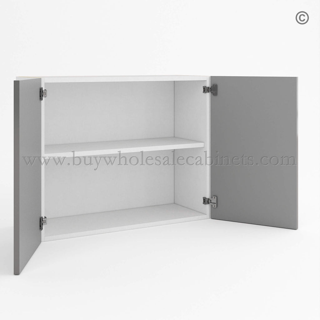 Frameless Gloss Gray Double Door Wall Microwave/Stove Bridge Cabinet 24’H