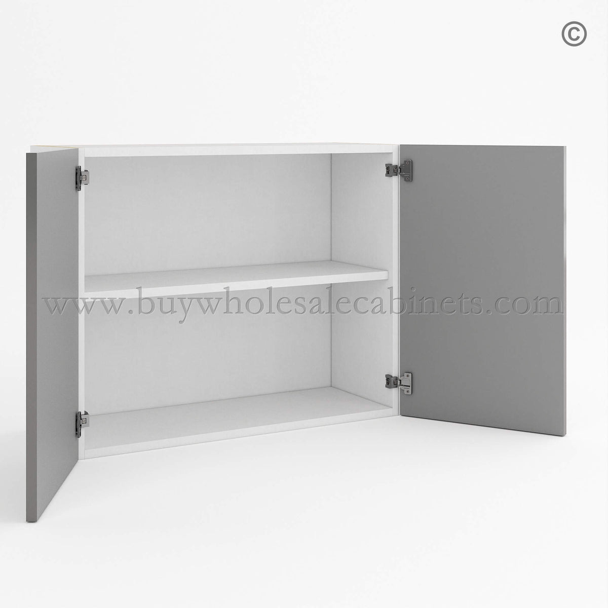 Frameless Gloss Gray Double Door Wall Microwave/Stove Bridge Cabinet 24’H