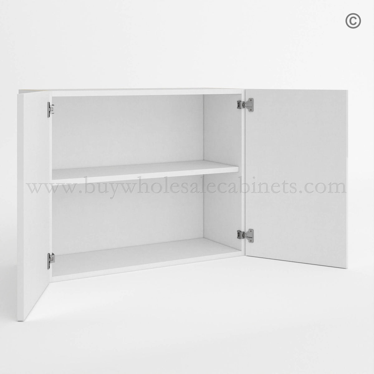 Frameless Gloss White Double Door Wall Microwave/Stove Bridge Cabinet 24″H
