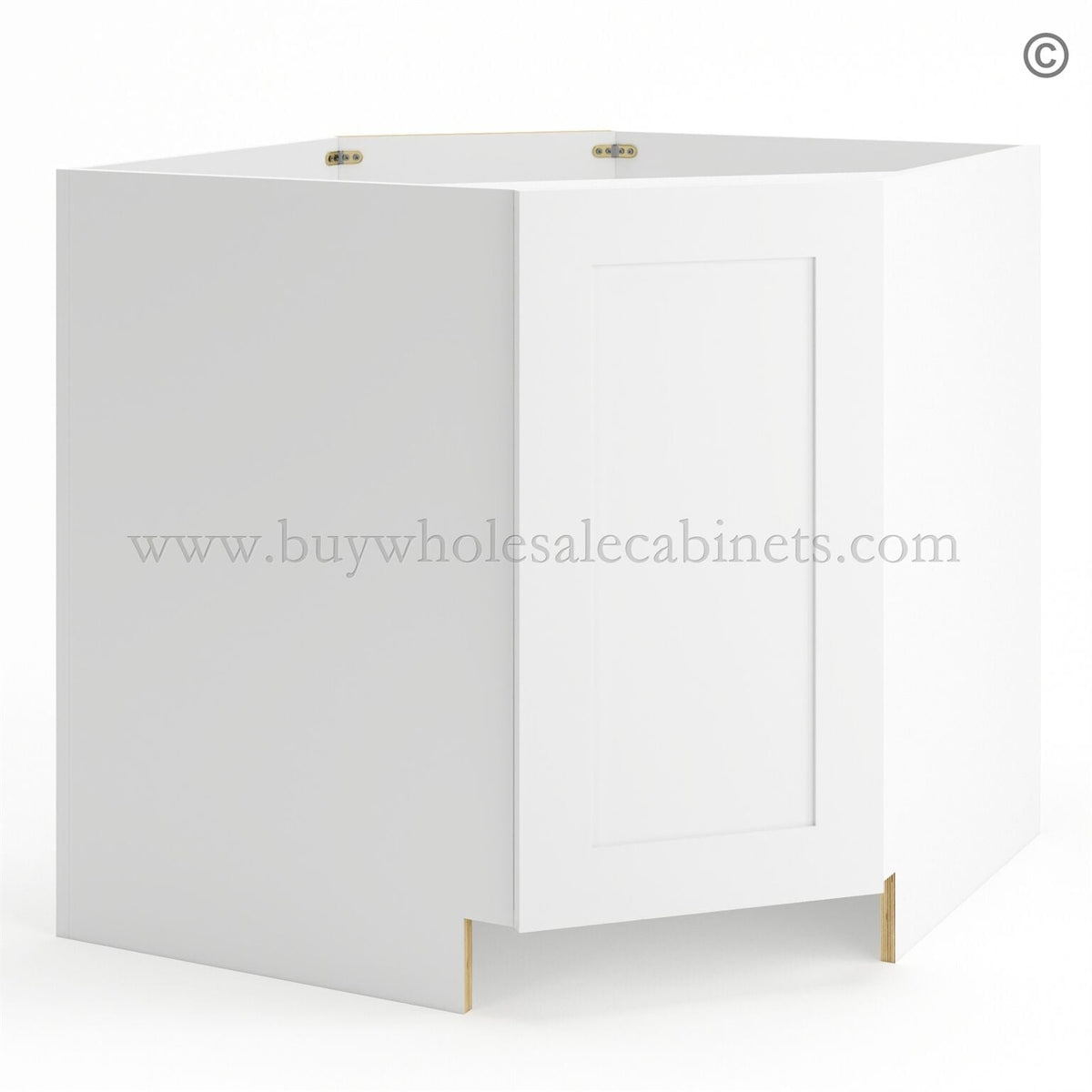 Frameless Modern White Shaker Base Diagonal Cabinet 1 Door (Excludes Metal Lazy Susan Insert)