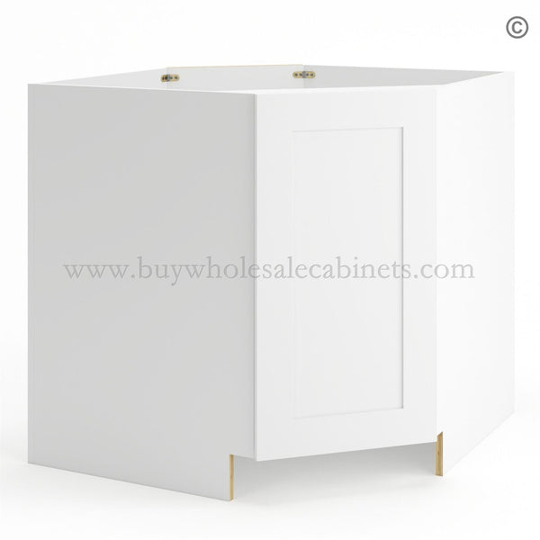 Frameless Modern White Shaker Base Diagonal Cabinet 1 Door (Excludes Metal Lazy Susan Insert)