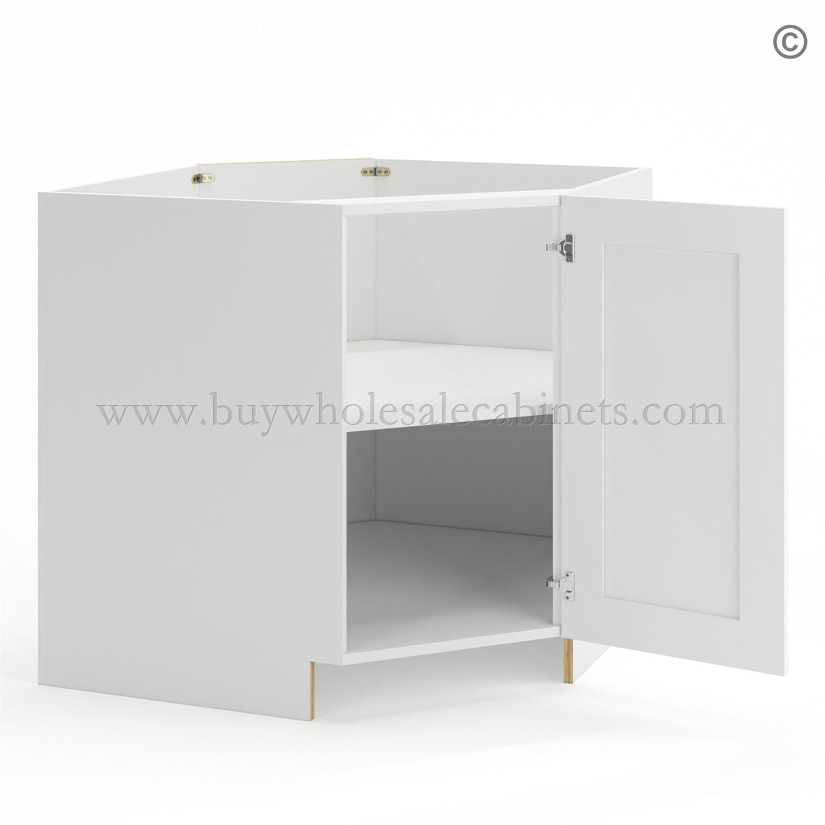 Frameless Modern White Shaker Base Diagonal Cabinet 1 Door (Excludes Metal Lazy Susan Insert)