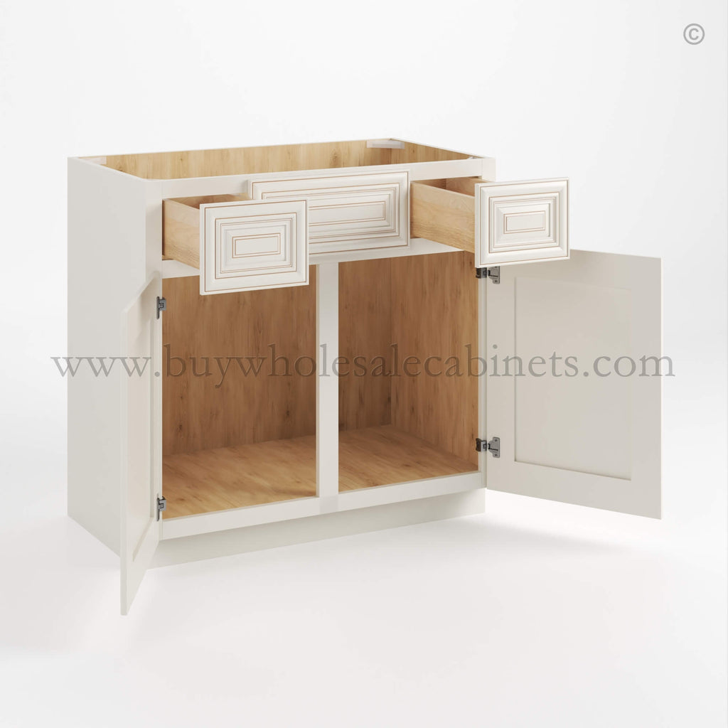 Charleston White Raised Panel Vanity Combo Cabinet