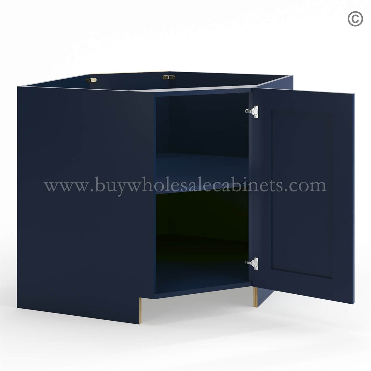 Frameless Oxford Blue Base Diagonal Cabinet 1 Door (Excludes Metal Lazy Susan Insert)