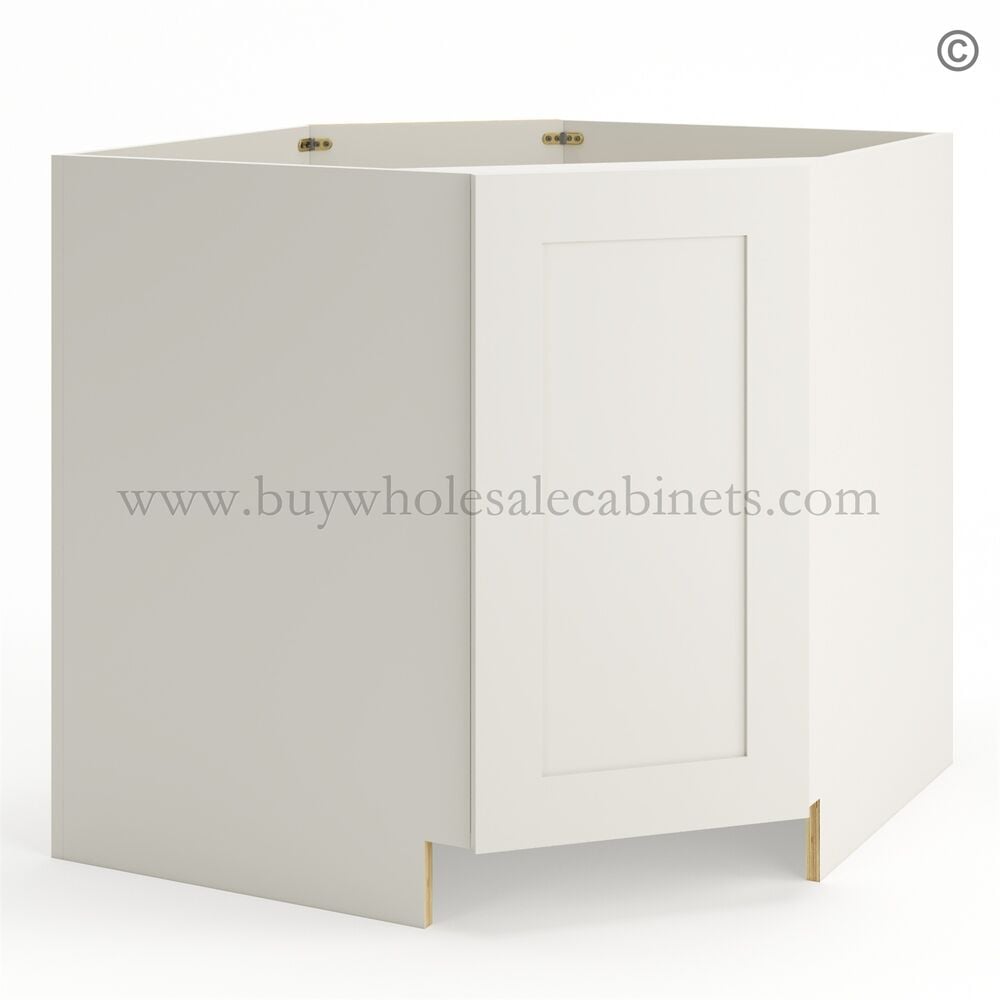 Frameless Pearl White Base Diagonal Cabinet 1 Door (Excludes Metal Lazy Susan Insert)