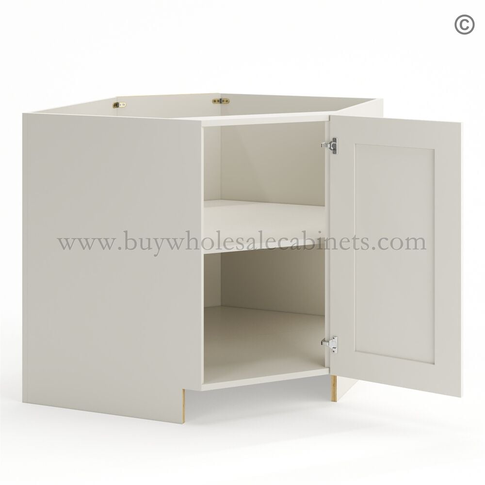 Frameless Pearl White Base Diagonal Cabinet 1 Door (Excludes Metal Lazy Susan Insert)