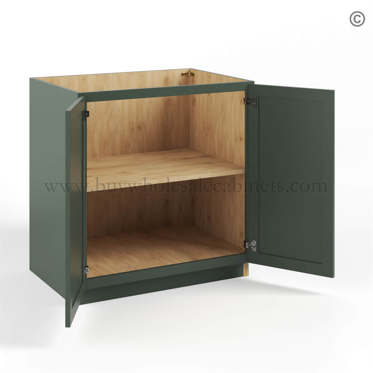 Slim Shaker Green Full Height Door Base Cabinets Double Door