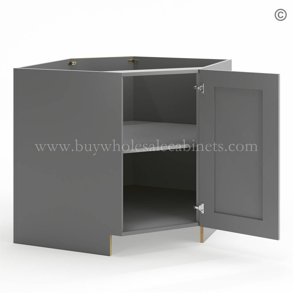 Frameless Graphite Gray Base Diagonal Cabinet 1 Door (Excludes Metal Lazy Susan Insert)