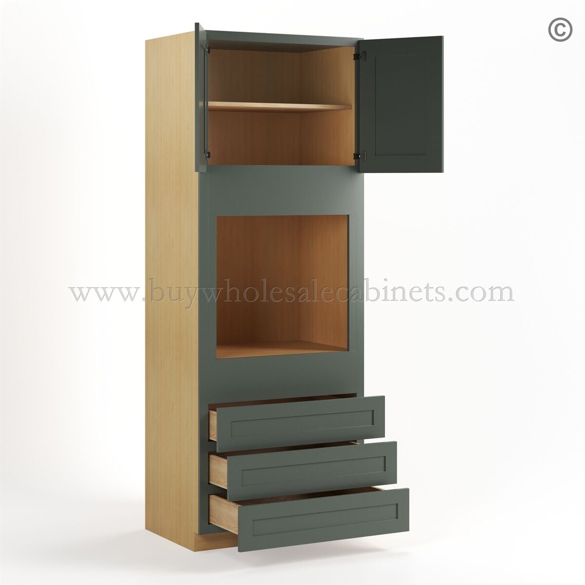 Green Shaker 33″ W Oven Pantry Cabinet