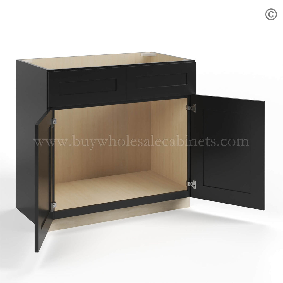 Black Shaker Double Vanity Sink Base Cabinet